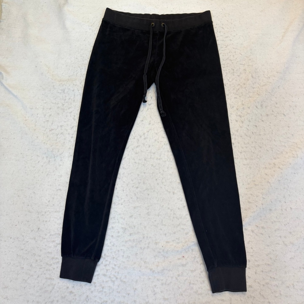 Juicy Couture Velour Joggers Womens XS Black Drawstring Cuffed Slim Fit